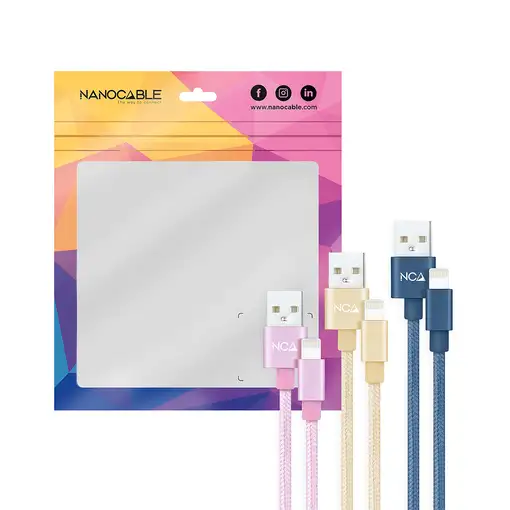 Nanocable 3 Cables Lightning a USB 2.0, Lightning/M-USB A/M, Rosa, Dorado y Azul P