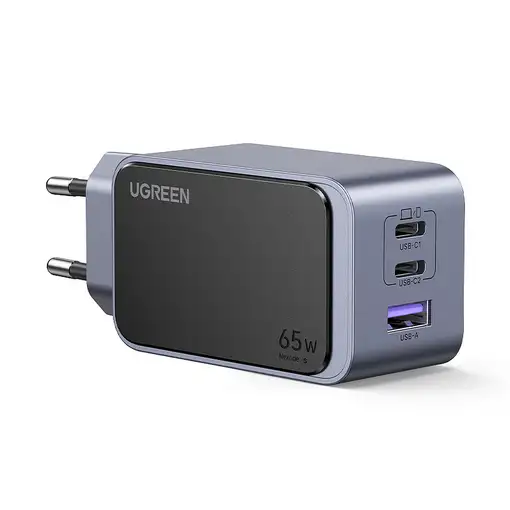 Ugreen Nexode Air 65W sieninis kroviklis, USB + 2x USB-C pilkos spalvos Ordenador