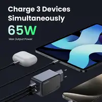 Ugreen Nexode Air 65W sieninis kroviklis, USB + 2x USB-C pilkos spalvos Ordenador