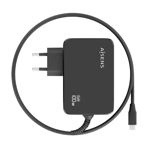 AISENS Cargador GaN 100W PD3.0 1xUSB-C 1.8m, Negro