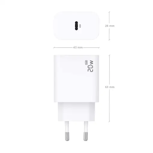 AISENS Cargador GaN 20W, 1xUSB-C PD3.0, Blanco