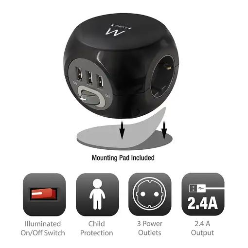 Ewent EW3938 adaptador e inversor de corriente Interior Negro