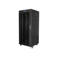 Lanberg free standing rack 19inch cabinet 27U 600x600 glass door LCD flat pack bla
