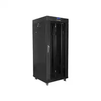 Lanberg free standing rack 19inch cabinet 27U 600x600 glass door LCD flat pack bla