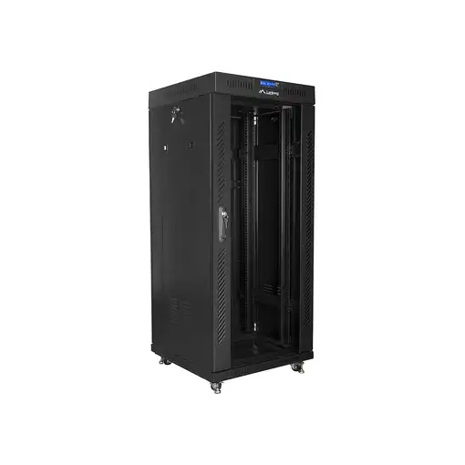 Lanberg free standing rack 19inch cabinet 27U 600x600 glass door LCD flat pack bla