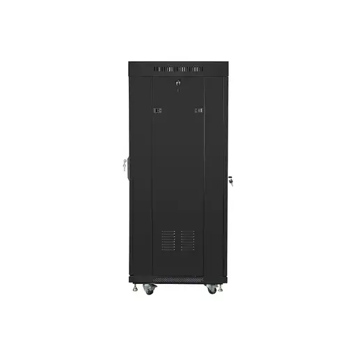 Lanberg free standing rack 19inch cabinet 27U 600x600 glass door LCD flat pack bla