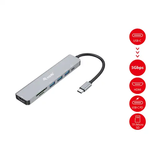 Equip 133494 Adaptador multifunción USB-C 7 en 1, HDMI 4K/60Hz, USB 3.2 Gen1 x 3 ,