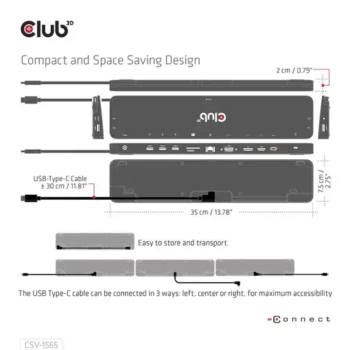 CLUB3D USB Gen1 Type-C Triple Display DP1.4 Alt mode Smart PD3.0 Charging Dock con