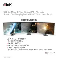 CLUB3D USB Gen1 Type-C Triple Display DP1.4 Alt mode Smart PD3.0 Charging Dock con