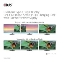 CLUB3D USB Gen1 Type-C Triple Display DP1.4 Alt mode Smart PD3.0 Charging Dock con
