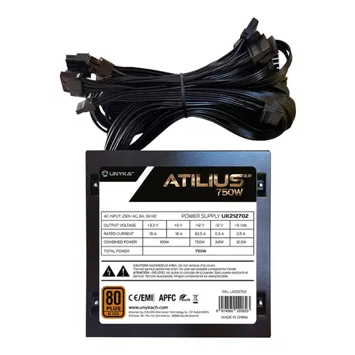UNYKAch ATX Atilius 2.0 Black 750W 80+ Bronze unidad de fuente de alimentación 20+