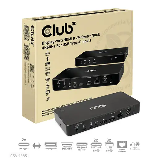 CLUB3D Nombre del producto: Conmutador/base de conexión KVM DisplayPort™/HDMI™ 4K6