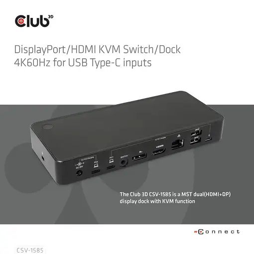 CLUB3D Nombre del producto: Conmutador/base de conexión KVM DisplayPort™/HDMI™ 4K6