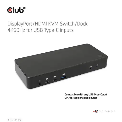 CLUB3D Nombre del producto: Conmutador/base de conexión KVM DisplayPort™/HDMI™ 4K6