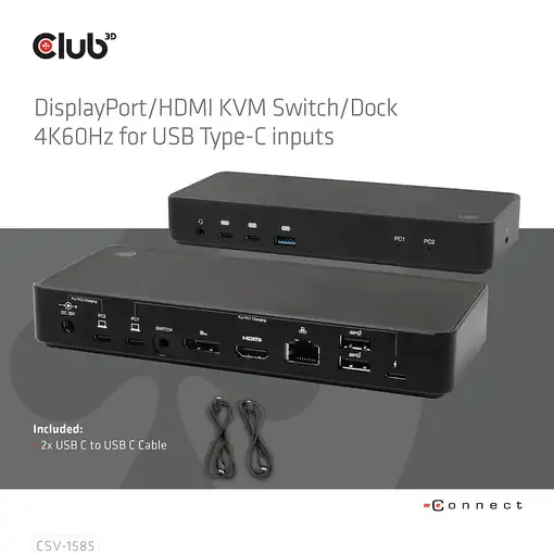 CLUB3D Nombre del producto: Conmutador/base de conexión KVM DisplayPort™/HDMI™ 4K6