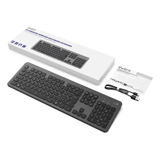 Ewent EW3296 teclado Universal RF inalámbrica + USB QWERTY Español Negro, Gris