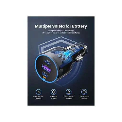 Ugreen 75W 3-Port Fast Car Charg gray Ordenador portátil, Teléfono móvil, Reloj in