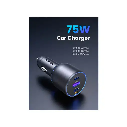 Ugreen 75W 3-Port Fast Car Charg gray Ordenador portátil, Teléfono móvil, Reloj in