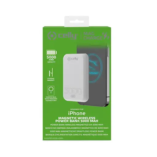Celly MAGPB5000EVOWH batería externa 5000 mAh Cargador inalámbrico Blanco