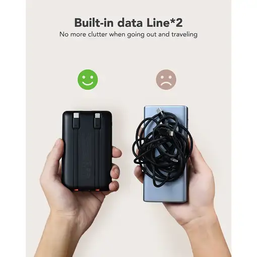 VEGER C11 VG-W1170 PowerBank 10000mAh smallest PD20W with cables bulit-in