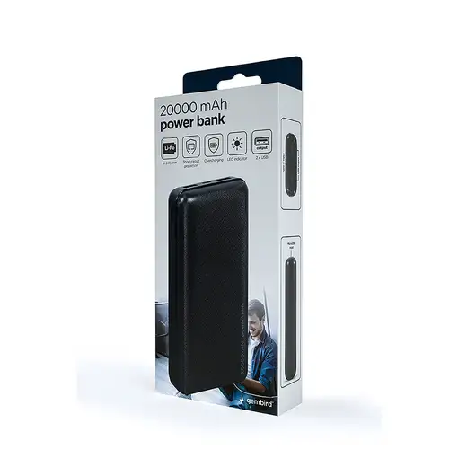 Gembird PB20-02 batería externa Polímero de litio 20000 mAh Negro
