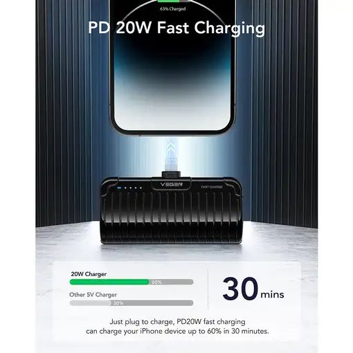 VEGER PLUGON-L PRO VG-W0558P 5000mAh Powerbank Lightning Bulit-in with KickStand