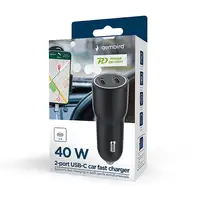 Gembird TA-UC-C2PD40-CAR-01 cargador de dispositivo móvil Universal Negro Encended