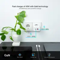 TooQ Cargador de Pared GaN USB-C/PD + USB-A/QC 45W, Blanco