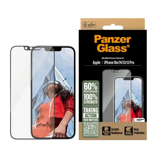 PanzerGlass ® Screen Protector iPhone 16e | 14 | 13 | 13 Pro | Ultra-Wide Fit w. A