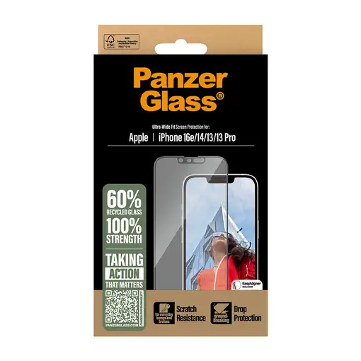 PanzerGlass ® Screen Protector iPhone 16e | 14 | 13 | 13 Pro | Ultra-Wide Fit w. A