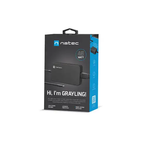 NATEC Grayling USB-C 45W adaptador e inversor de corriente Universal Negro