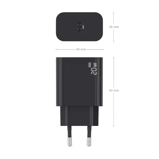 AISENS Cargador GaN 20W, 1xUSB-C PD3.0, Negro