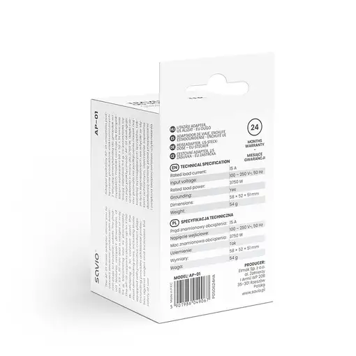 Savio AP-01 adaptador e inversor de corriente Interior 3750 W Blanco