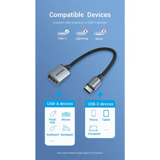 Vention Conversor CCWHB/ USB Tipo-C Macho - USB Hembra/ 15cm