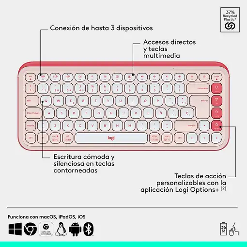 Logitech POP ICON COMBO, combinación de teclado y ratón Bluetooth, escritura cómod