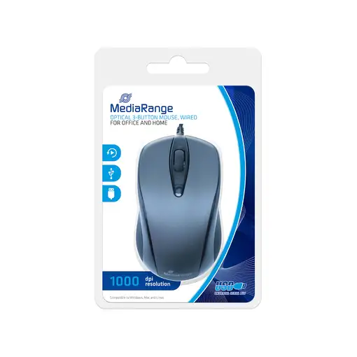 MediaRange MROS201 ratón Oficina Ambidextro USB tipo A Óptico 1000 DPI