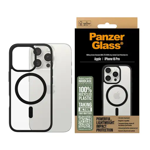 PanzerGlass ® HardCase Transparent w. Black MagSafe & Frame iPhone 16 Pro funda pa