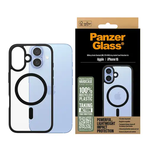 PanzerGlass ® HardCase Transparent w. Black MagSafe & Frame iPhone 16 funda para t