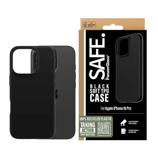 PanzerGlass SAFE. by ® TPU Case Black iPhone 16 Pro funda para teléfono móvil Negr