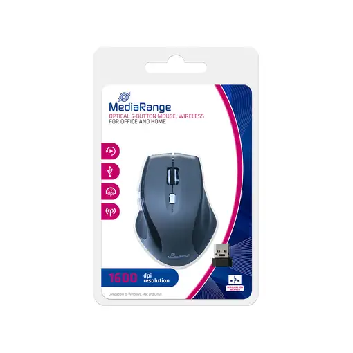 MediaRange MROS203 ratón Oficina mano derecha RF inalámbrico Óptico 1600 DPI