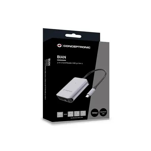 Conceptronic BIAN09G lector de tarjeta USB 3.2 Gen 2 Type-C Gris