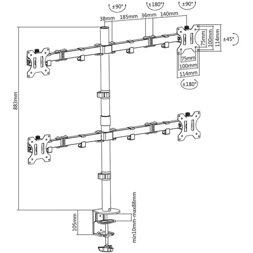 Manhattan Soporte para cuatro monitores, movimiento con brazos de doble articulaci