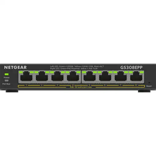 NETGEAR 8-Port Gigabit Ethernet High-Power PoE+ Plus Switch (GS308EPP) Gestionado