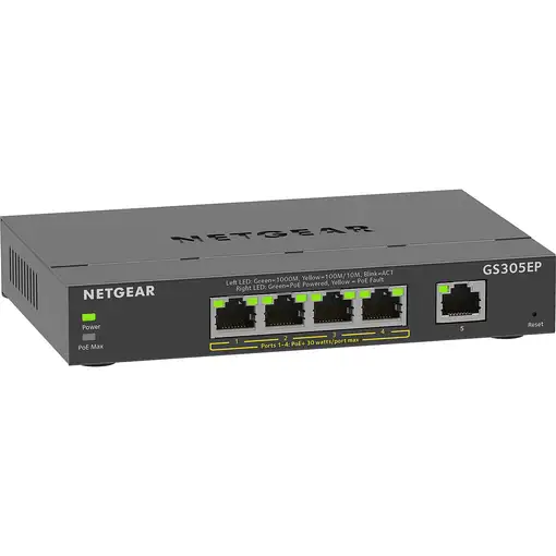NETGEAR 5-Port Gigabit Ethernet PoE+ Plus Switch (GS305EP) Gestionado L2/L3 Gigabi