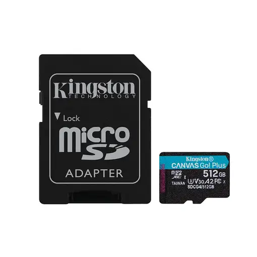 Kingston Technology Tarjeta microSDXC Canvas Go Plus Gen4 de 512 GB, 200 MB/s, A2