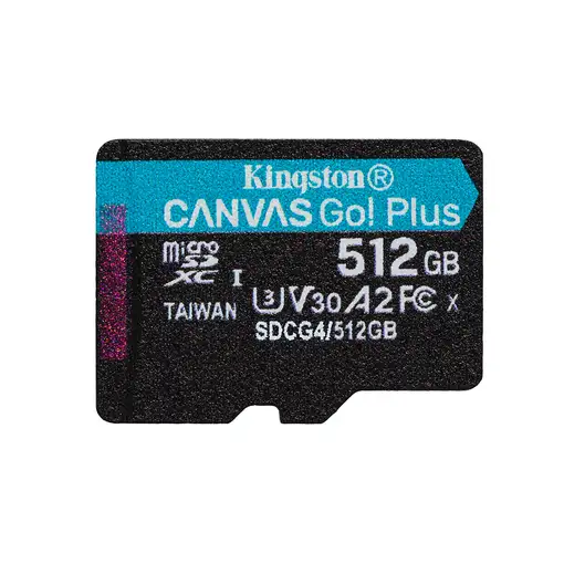 Kingston Technology Tarjeta microSDXC Canvas Go Plus Gen4 de 512 GB, 200 MB/s, A2