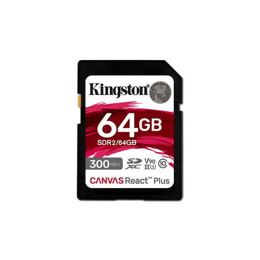 Kingston Technology 64GB Canvas React Plus SDXC UHS-II 300R/260W U3 V90 for Full H