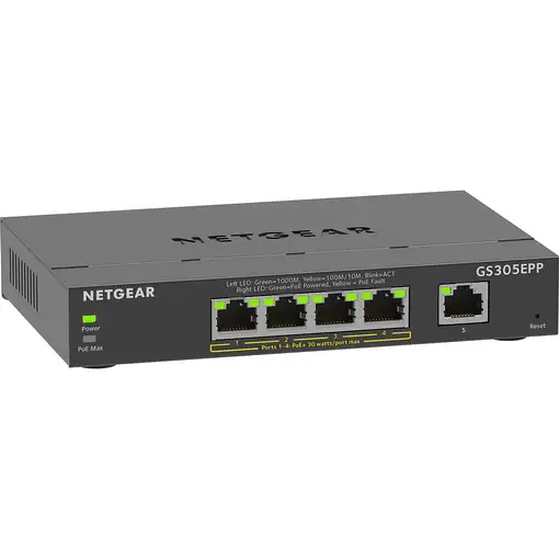 NETGEAR 5-Port Gigabit Ethernet High-Power PoE+ Plus Switch (GS305EPP) Gestionado