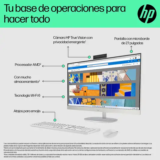 HP 27-cr0026ns AMD Ryzen™ 3 7320U 68,6 cm (27") 1920 x 1080 Pixeles PC todo en uno