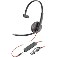 POLY Auriculares Blackwire 3215 monaural USB-C + conector de 3,5 mm + adaptador US
